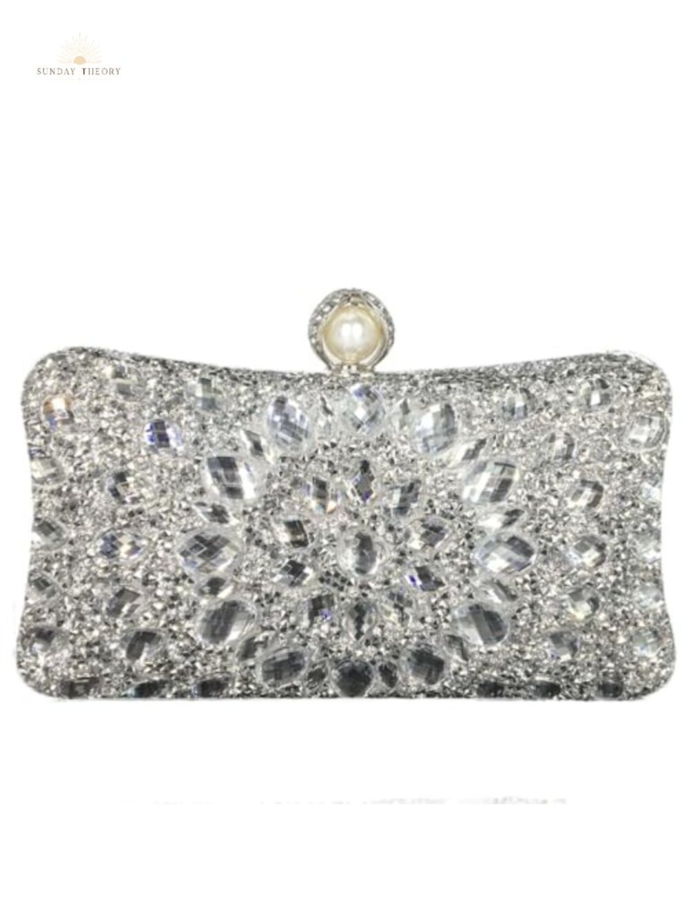 Sparkly Rhinestone Clutch Evening Bag with Pearl Push Lock and Detachable Straps